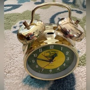 Vintage John Deere Green and Gold Twin Bell Alarm Clock